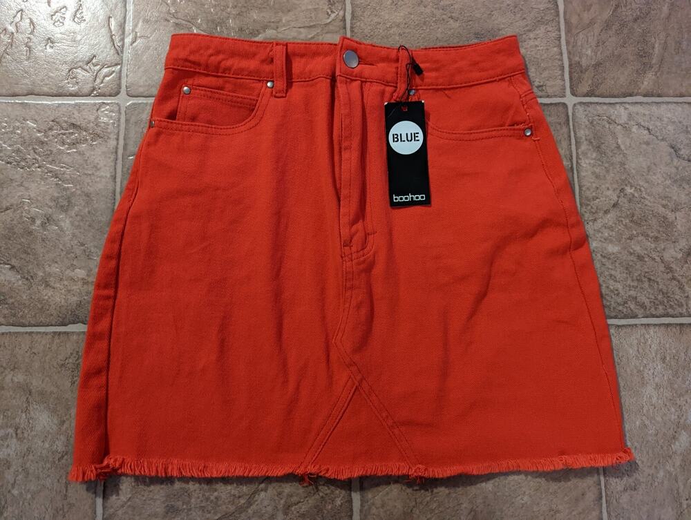 New boohoo Blue sz 2 Red Denim Mini Skirt no stretch women 2424